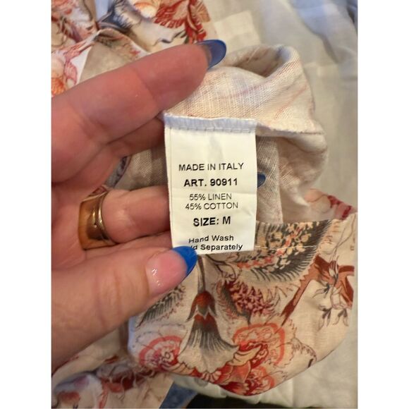 Saiph Lab Italy Beige & Rose Asian Inspired Linen Button Up Romper sz M EUC - Picture 9 of 9